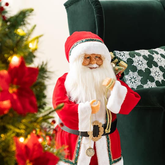 Glitzhome® 32" Oversized Faux Fur Traditional Christmas Santa Figurine